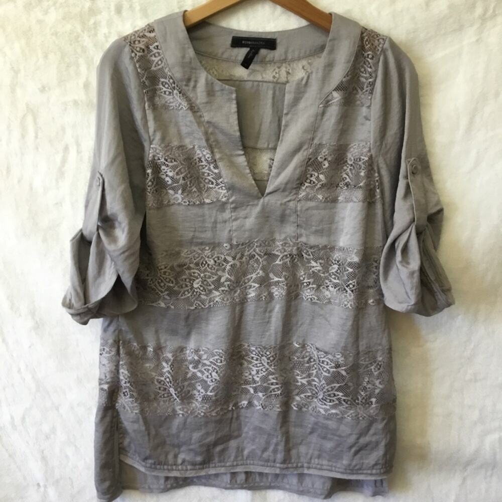 BCBGMaxAzria Light Gray Lace-Trim Tunic Top